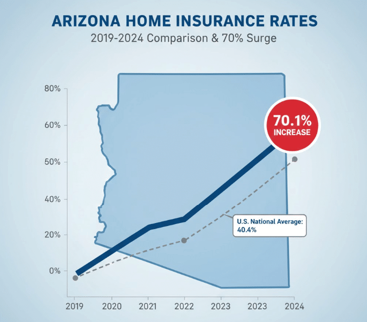 Why Arizona Home Insurance Rates Are Skyrocketing in 2025 (And How Chandler & Gilbert Homeowners Can Fight Back) 1 Arizona insurance rate increase chart showing 70% rise