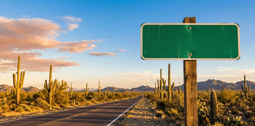 Does a Sole Proprietor Need Commercial Auto Insurance? What Arizona Business Owners Must Know to Stay Protected 2 Arizona desert highway road sign representing sole proprietor commercial auto insurance decision crossroads