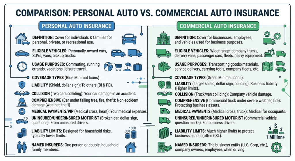 Does a Sole Proprietor Need Commercial Auto Insurance? What Arizona Business Owners Must Know to Stay Protected 1 Personal auto policy vs commercial auto insurance coverage comparison chart for Arizona sole proprietors